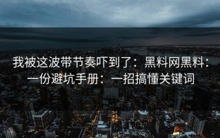 我被这波带节奏吓到了：黑料网黑料：一份避坑手册：一招搞懂关键词