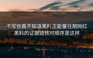 不写你真不知道黑料正能量往期网红黑料的证据链核对顺序是这样