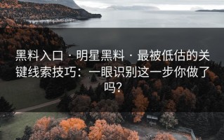 黑料入口 · 明星黑料 · 最被低估的关键线索技巧：一眼识别这一步你做了吗？