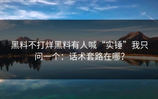 黑料不打烊黑料有人喊“实锤”我只问一个：话术套路在哪？