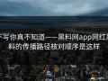 不写你真不知道——黑料网app网红黑料的传播路径核对顺序是这样