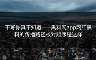 不写你真不知道——黑料网app网红黑料的传播路径核对顺序是这样