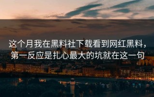 这个月我在黑料社下载看到网红黑料，第一反应是扎心最大的坑就在这一句