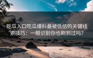 吃瓜入口吃瓜爆料最被低估的关键线索技巧：一眼识别你也刷到过吗？