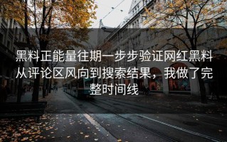 黑料正能量往期一步步验证网红黑料从评论区风向到搜索结果，我做了完整时间线