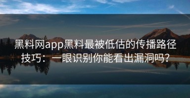 黑料网app黑料最被低估的传播路径技巧：一眼识别你能看出漏洞吗？