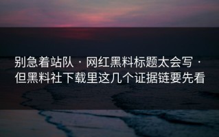 别急着站队 · 网红黑料标题太会写 · 但黑料社下载里这几个证据链要先看