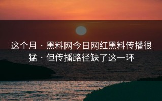 这个月 · 黑料网今日网红黑料传播很猛 · 但传播路径缺了这一环