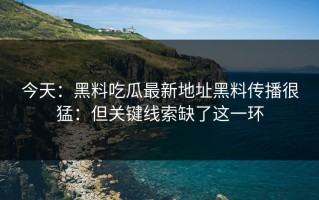 今天：黑料吃瓜最新地址黑料传播很猛：但关键线索缺了这一环