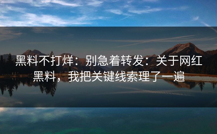 黑料不打烊：别急着转发：关于网红黑料，我把关键线索理了一遍-第1张图片-17c一起草最新 - 高清短视频平台