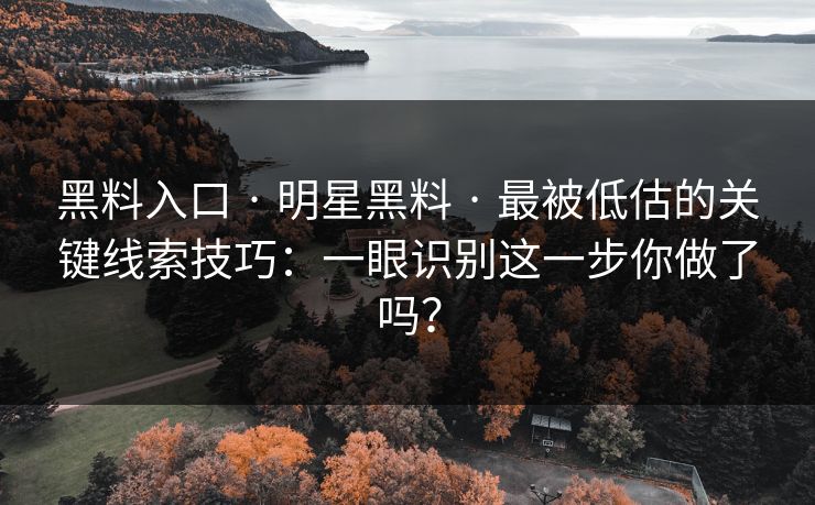 黑料入口 · 明星黑料 · 最被低估的关键线索技巧：一眼识别这一步你做了吗？-第1张图片-17c一起草最新 - 高清短视频平台